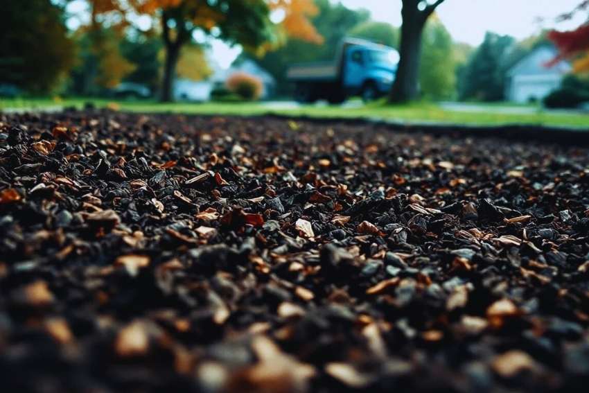 Mulch delivery and spreading service in Nazareth, PA with dark mulch installed evenly across crisp landscape beds.