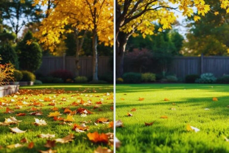 Seasonal yard clean-up in the Lehigh Valley showing leaves cleared, beds tidied, and a lawn prepped for healthy growth