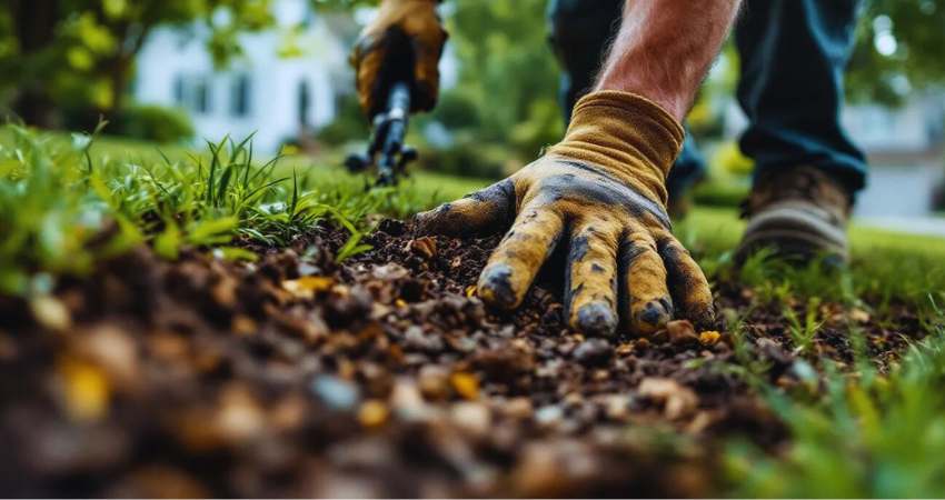 Landscape maintenance in Nazareth PA — precise bed edging and mulch spreading by 2Knights Landscaping.