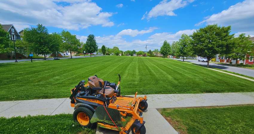 Precision lawn mowing in Nazareth PA with fresh stripes and clean finish by 2Knights Landscaping.